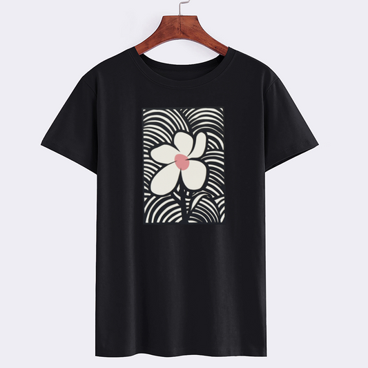Artistic Flower Graphic Black T-Shirt