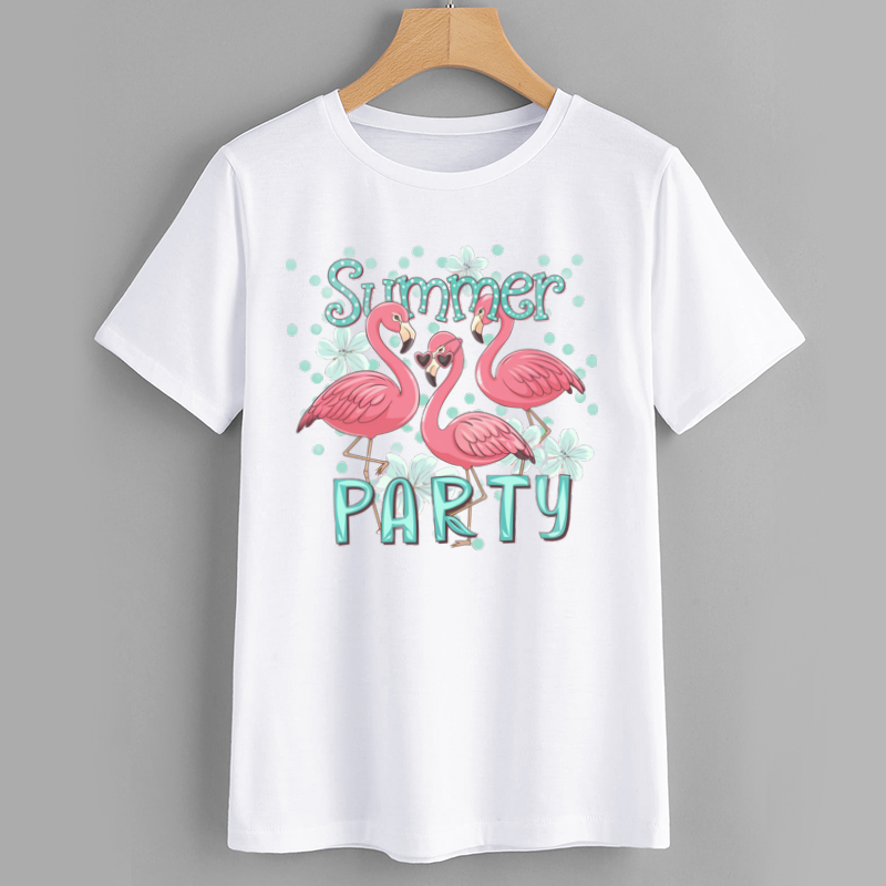 Brand Summer Flamingo Print Cotton T-Shirt