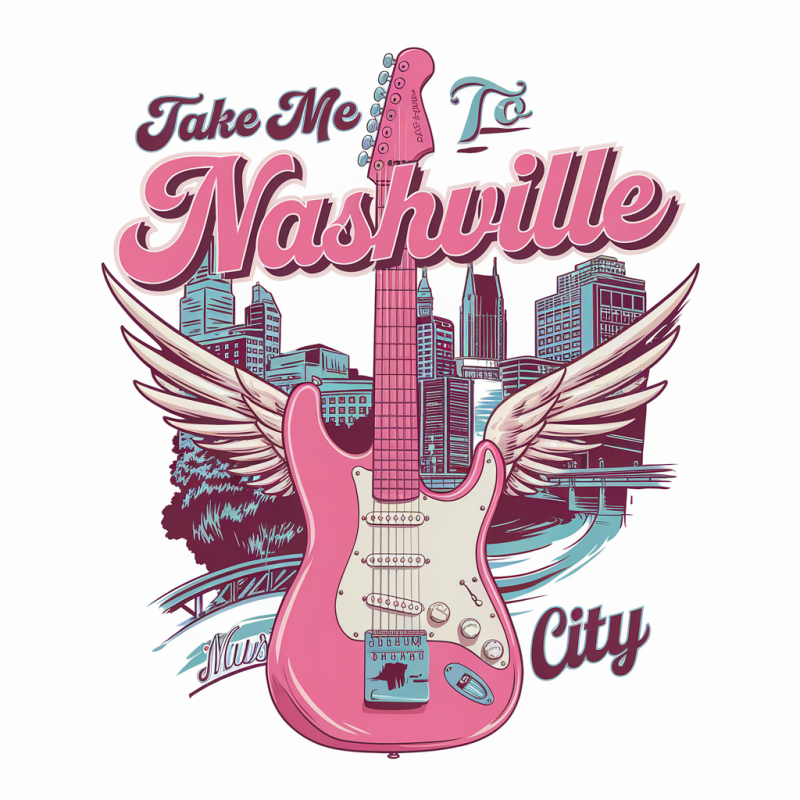Nashville Music City Winged Guitar Cotton T-Shirt