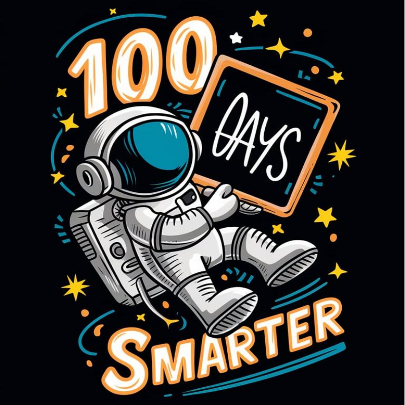 Astronaut 100 Days Smarter Graphic T-Shirt