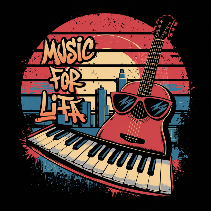 Music For Life Guitar and Piano Graphic T-Shirt