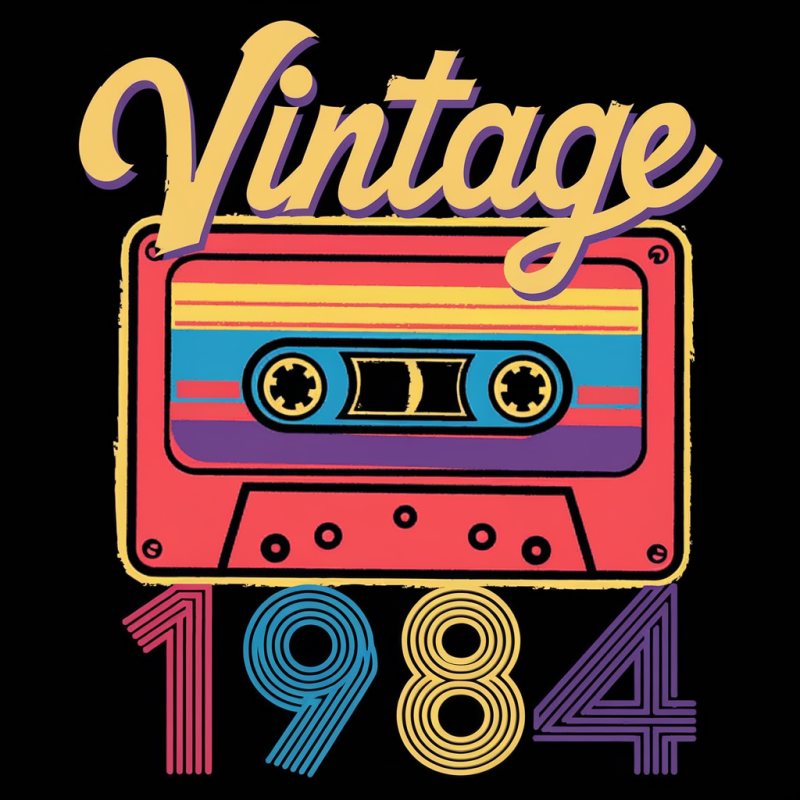 Vintage Retro Cassette Tape Graphic T-Shirt 1984