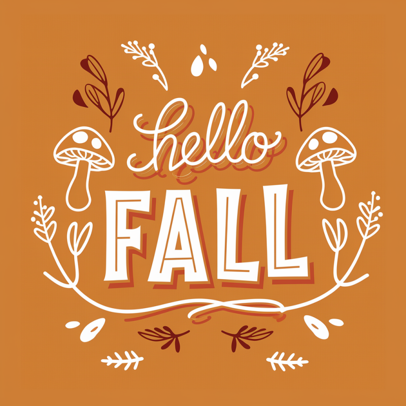 Hello Fall Graphic T-Shirt with Mushroom Design