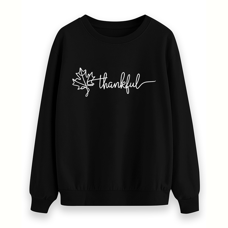 Thankful Sweatshirt with Maple Leaf Design