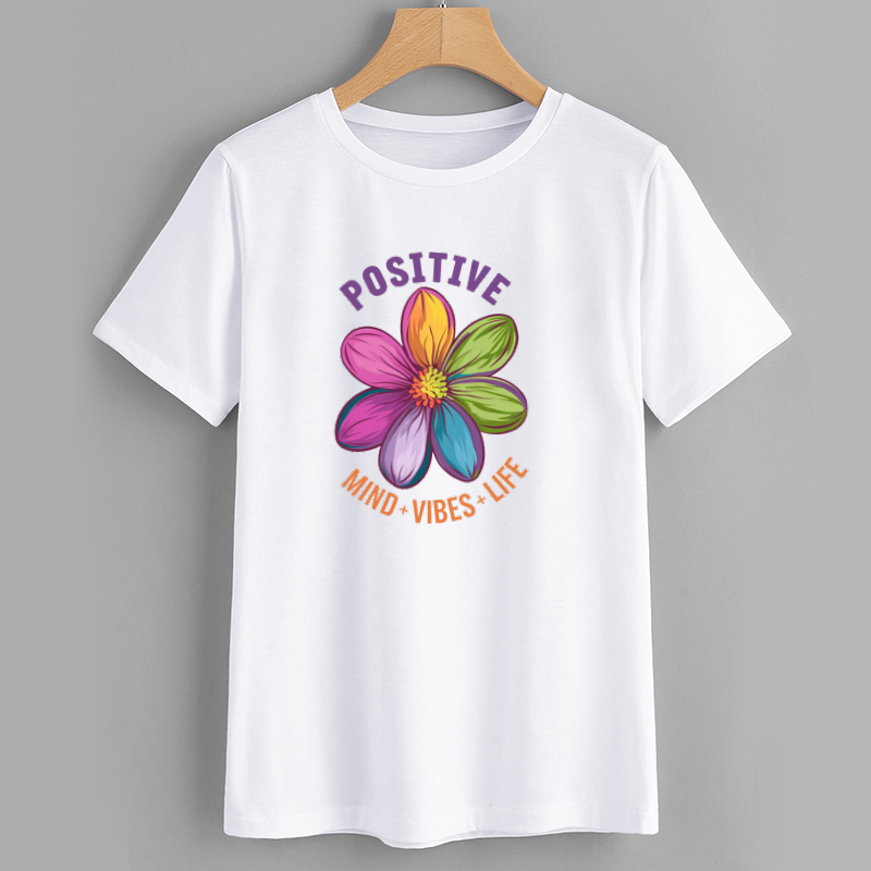 Positive Mind Vibes Life Flower Graphic T-Shirt