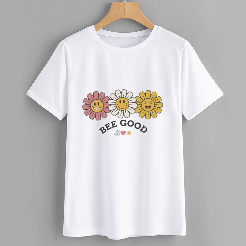 Bee Good Smiley Flower Graphic Cotton T-Shirt