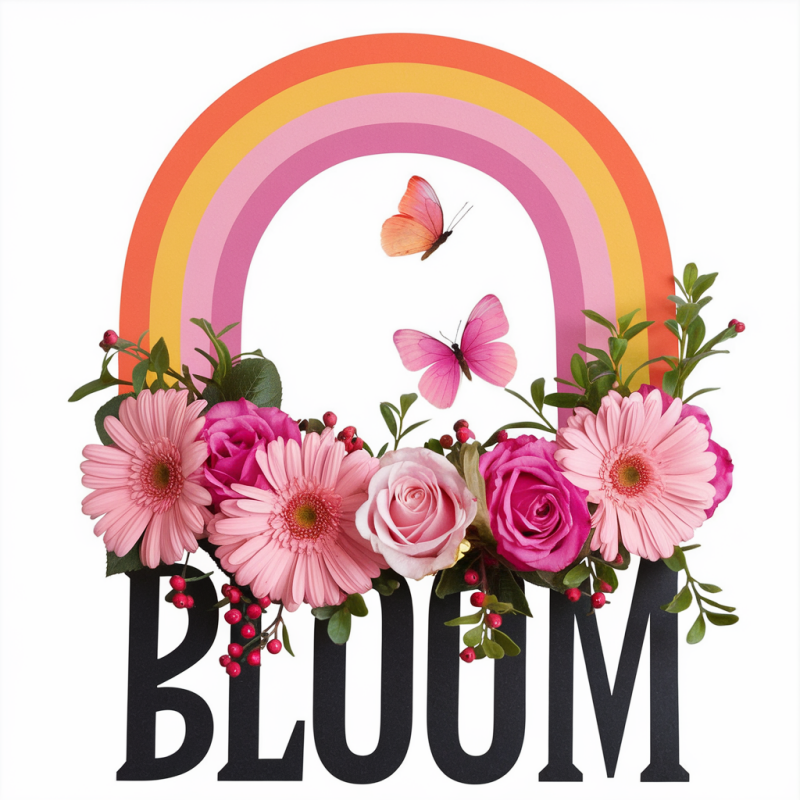 Bloom Graphic Flower T-Shirt with Rainbow Design