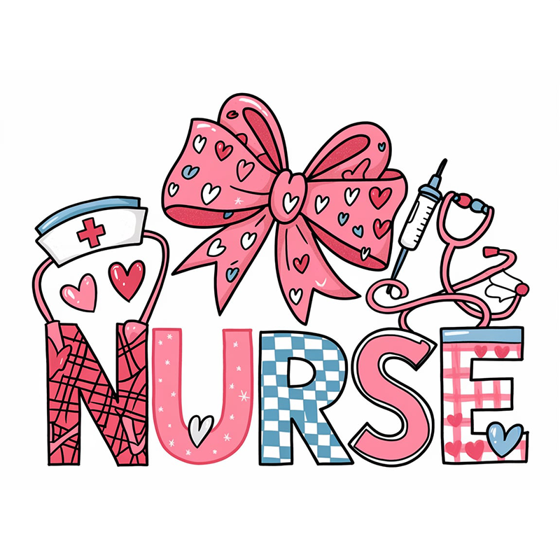 Cute Nurse Graphic T-Shirt with Bow Design