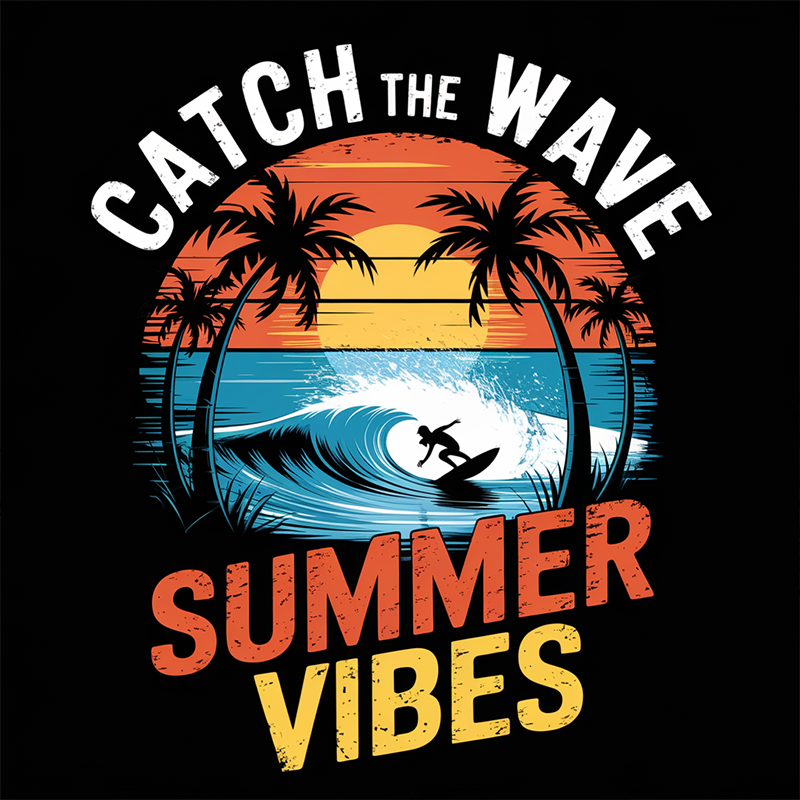 CATCH THE WAVE Summer Vibes Beach Pattern T-Shirt