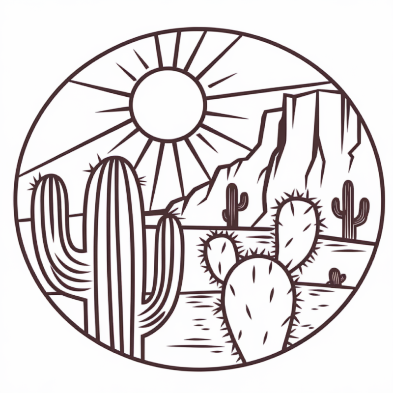 Desert Cactus Sun White Cotton Graphic T-Shirt