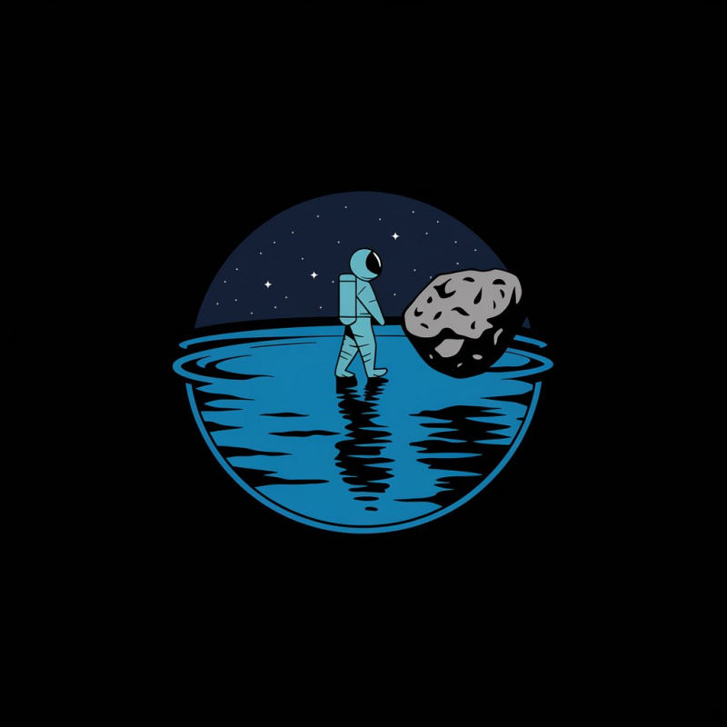 Astronaut and Asteroid Graphic Tee - Unisex Black Casual T-Shirt