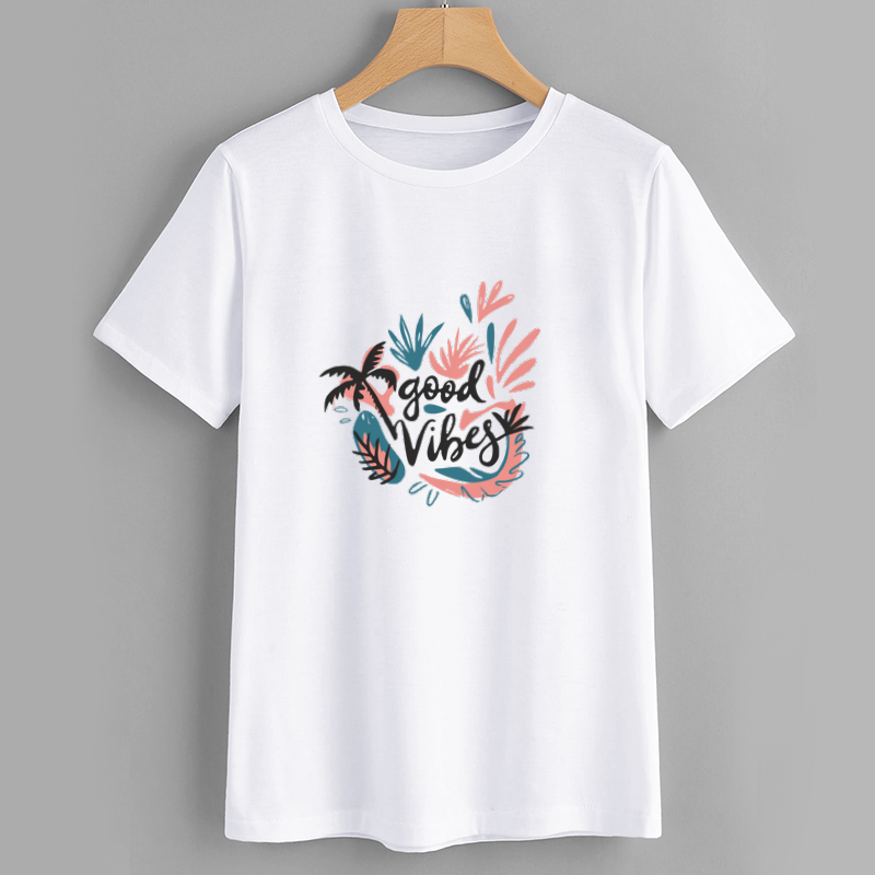 Cotton Graphic Tee Good Vibes Casual T-Shirt