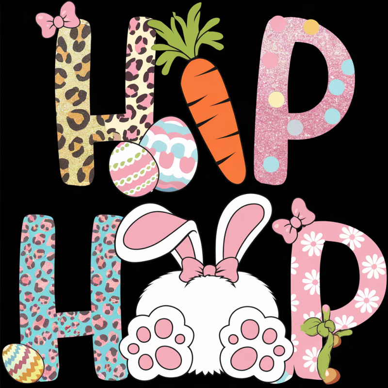 Easter Bunny HIP HOP Graphic Black T-Shirt