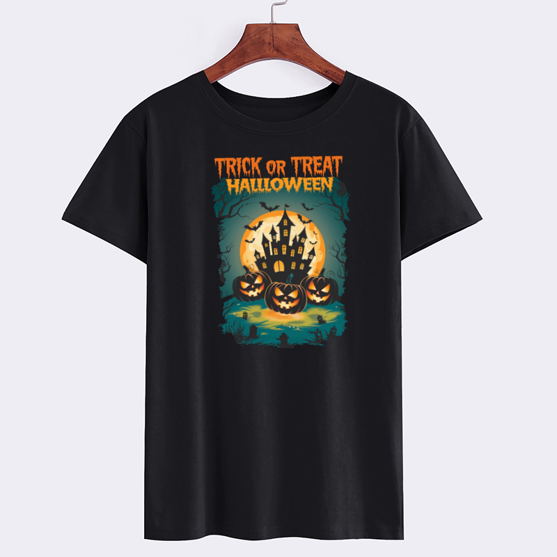 Spooky Halloween Pumpkin Graphic T-shirt Cotton Tee