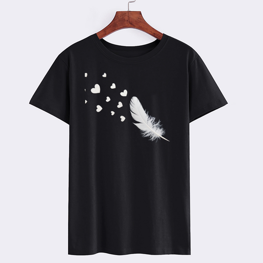 Heart and Feather Graphic Black T-Shirt