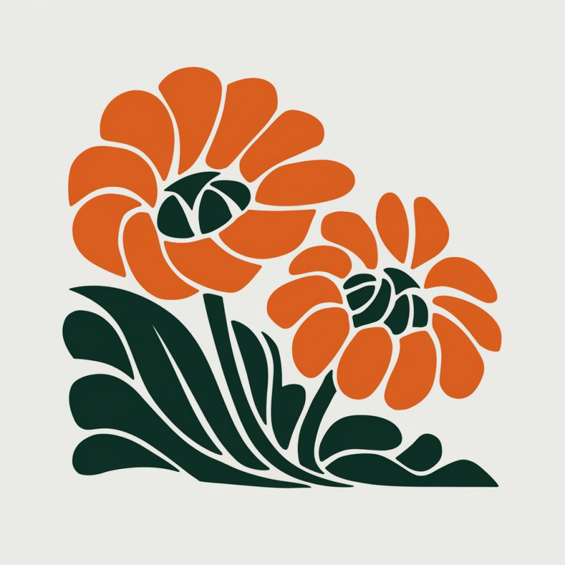 Floral Graphic T-Shirt with Orange Flowers Design