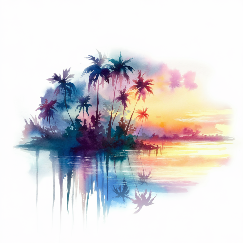 Beach Sunset Graphic T-Shirt - Artistic Palm Trees Design