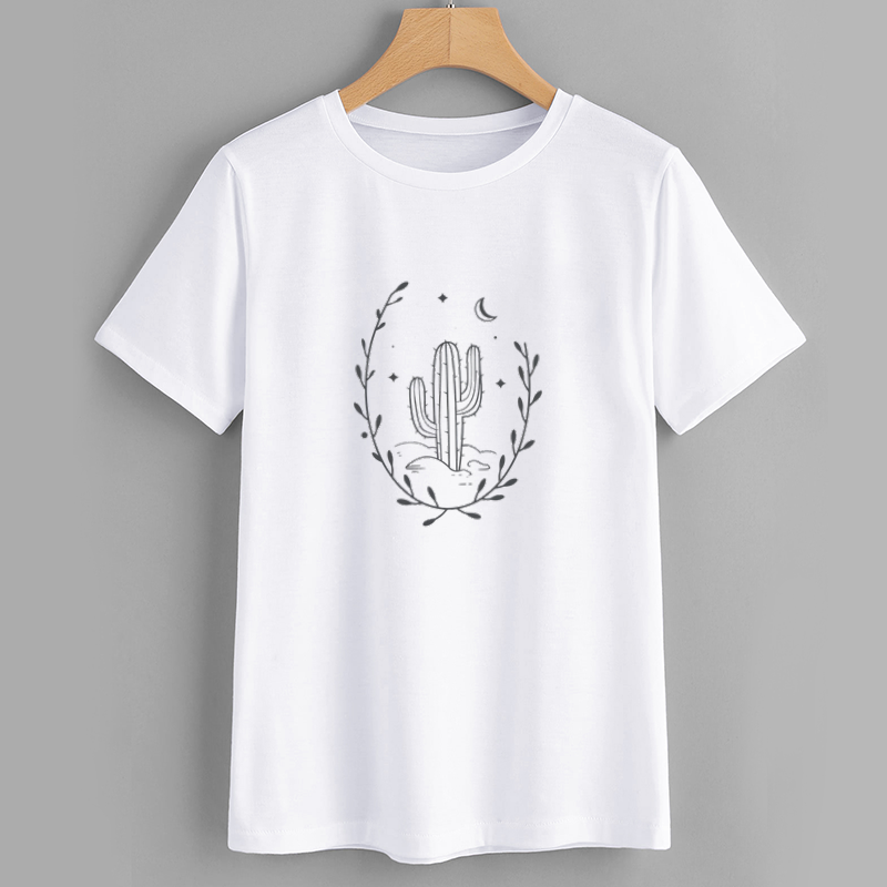 Minimalist Cactus Graphic Cotton T-Shirt