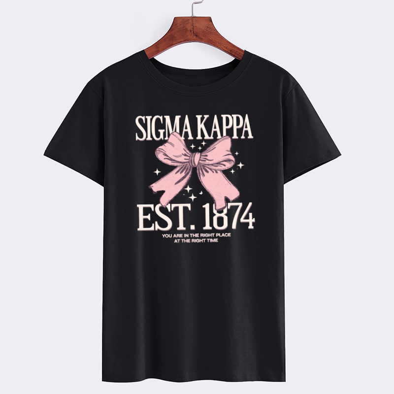 Sigma Kappa Pink Bow Graphic Cotton T-Shirt