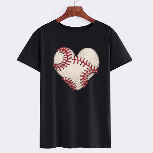 Black Baseball Heart Graphic T-Shirt