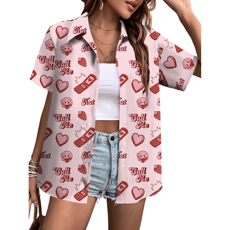 Valentine's Day Casual Pattern Button-Down Shirt
