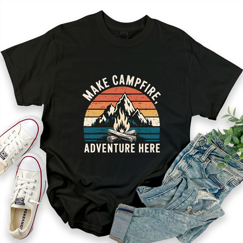 Outdoor Camping Graphic Top "Make Campfire, Adventure Here" T-Shirt