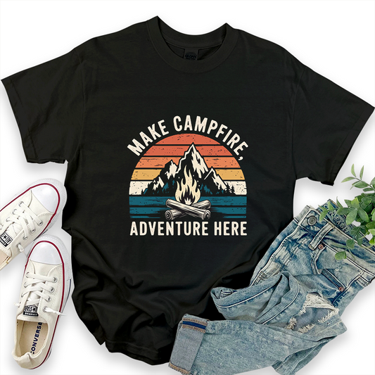 Outdoor Camping Graphic Top "Make Campfire, Adventure Here" T-Shirt