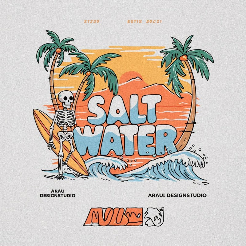 Skeleton Surfing Graphic T-Shirt for Beach Lovers