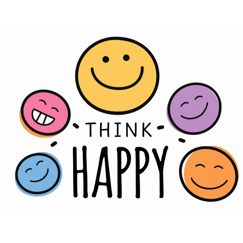 Smiley Face Graphic T-Shirt with 'Think Happy' Message