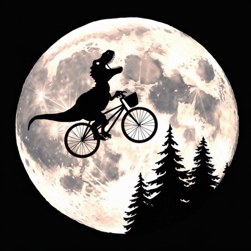 Dinosaur Bicycle Moon Graphic T-Shirt