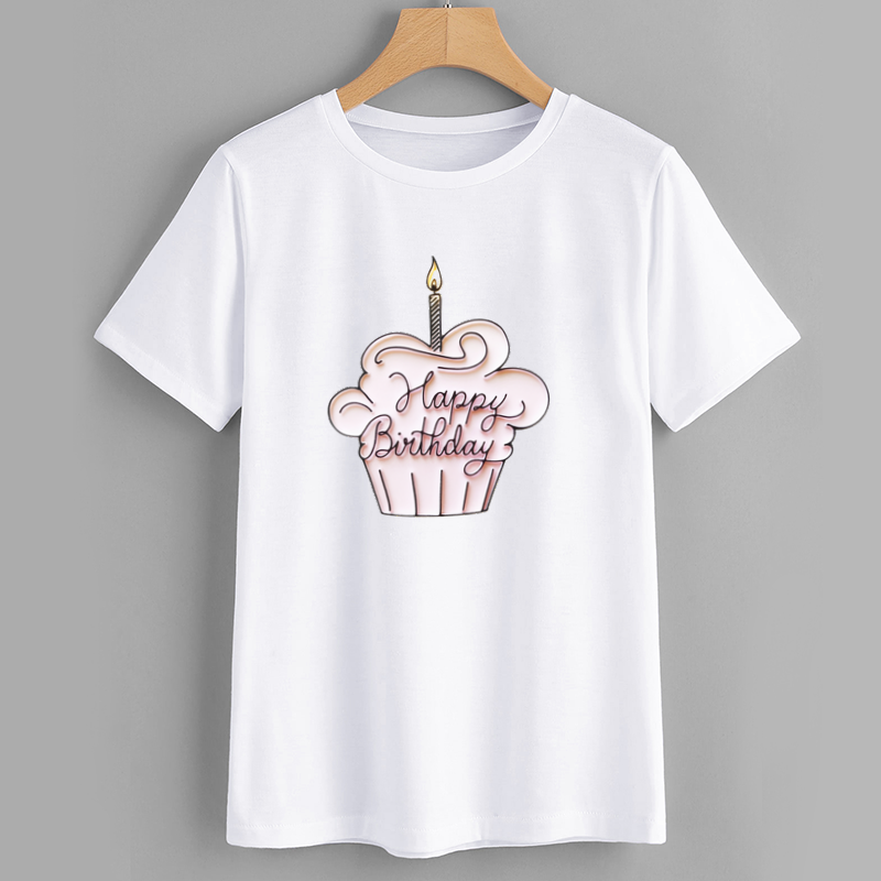 Cotton Birthday Cupcake Graphic T-Shirt