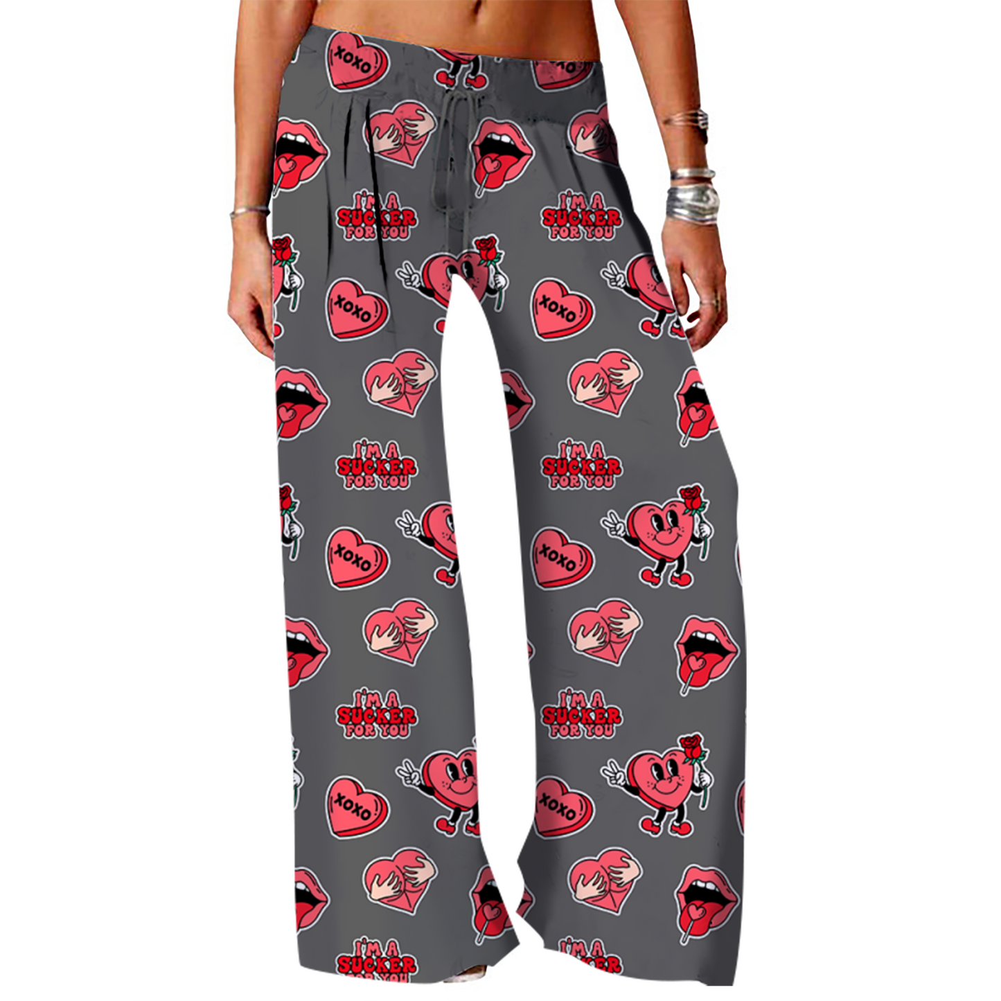 Valentine's Day Casual Pattern Wide-Leg Pants