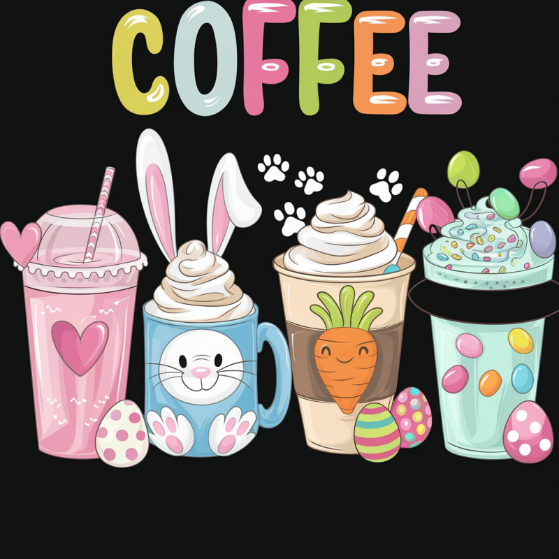 Cute Coffee Themed Graphic T-Shirt with Colorful Design