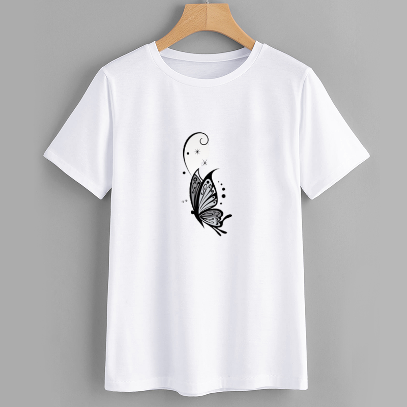 Butterfly Art White Cotton Graphic T-Shirt