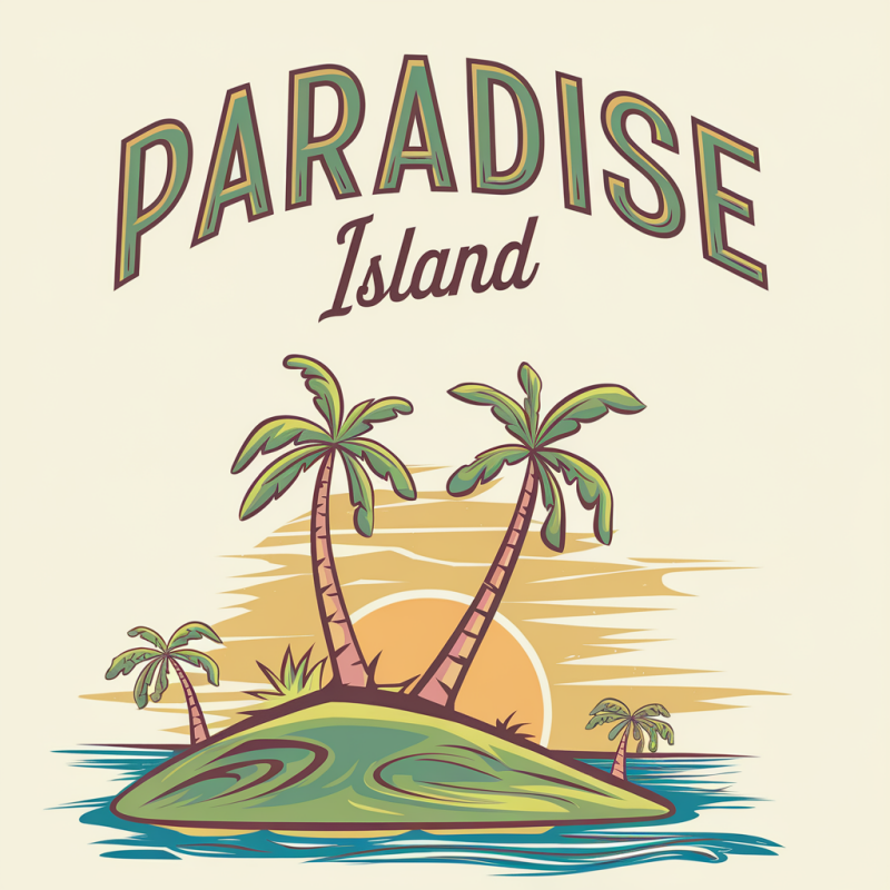 Sunset Paradise Island Graphic Cotton T-Shirt