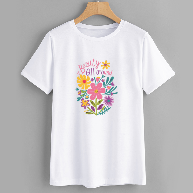 Cotton Floral Print White T-Shirt