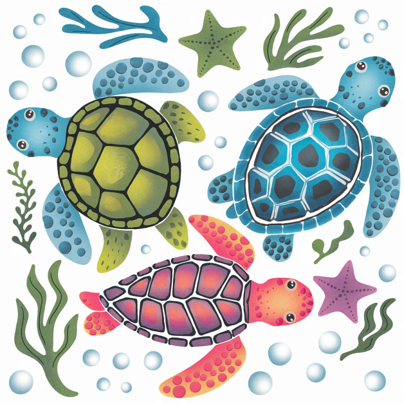 OceanJoy Colorful Sea Turtle Graphic T-Shirt Cotton Crew Neck