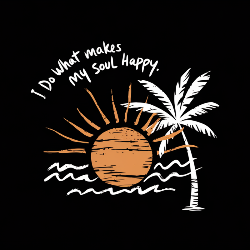 Black Inspirational Quote Graphic T-Shirt with Palm Tree and Sun Design