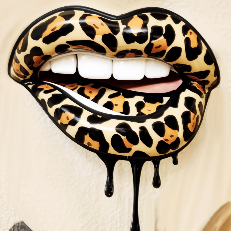UrbanChic Leopard Print Dripping Lips Graphic T-Shirt