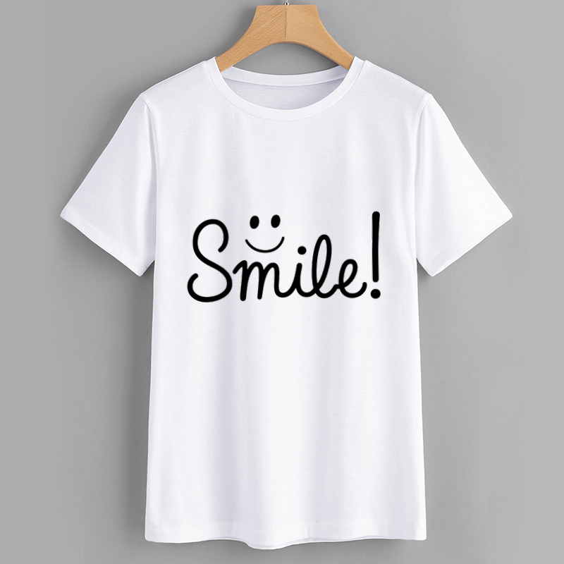 Brand Smile Print White Cotton T-Shirt