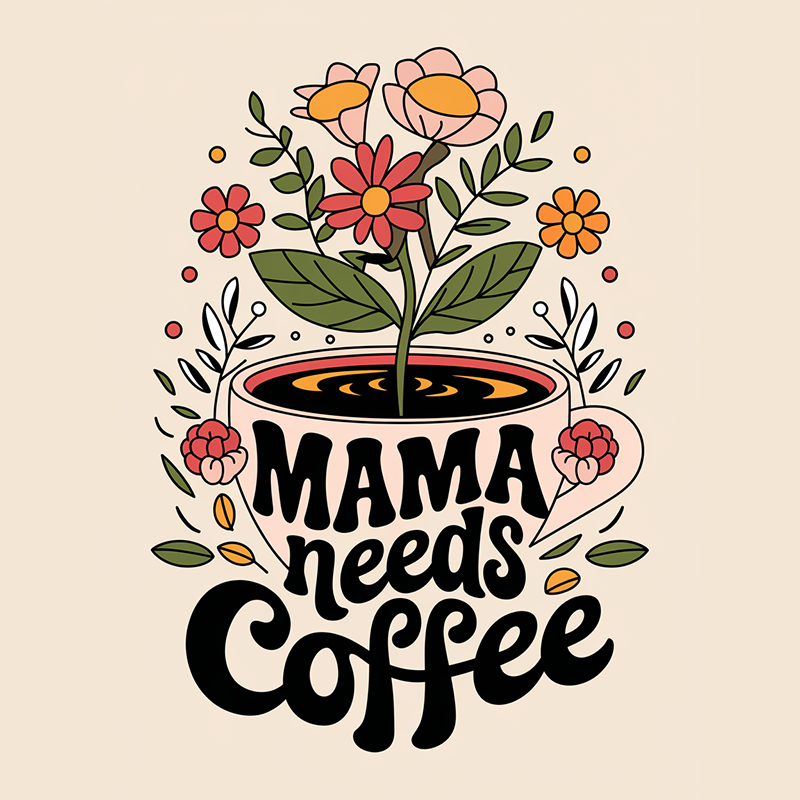 Casual Pattern Top - 'Mama Needs Coffee' T-Shirt