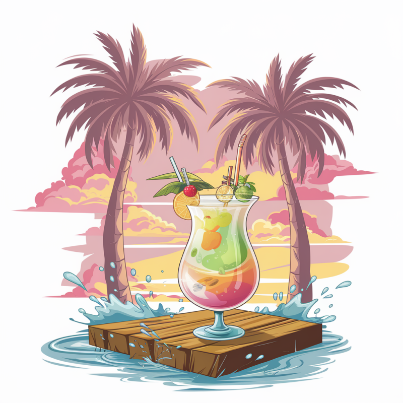 TropiChill Palm Sunset Cocktail Graphic T-Shirt