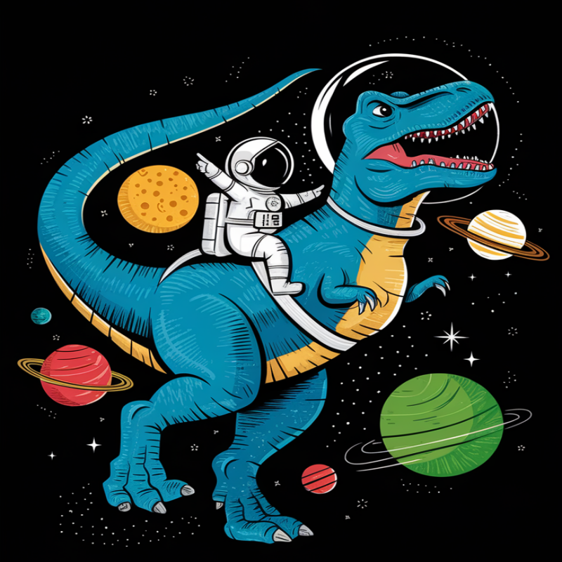 Astronaut Riding Dinosaur Space Graphic T-Shirt