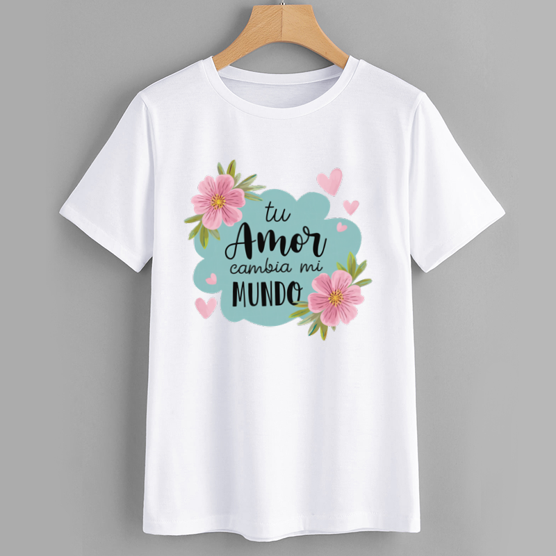Floral Tu Amor Cambia Mi Mundo Cotton T-Shirt