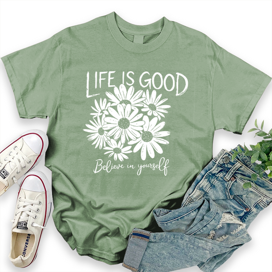 Life is Good Daisy Pattern T-Shirt