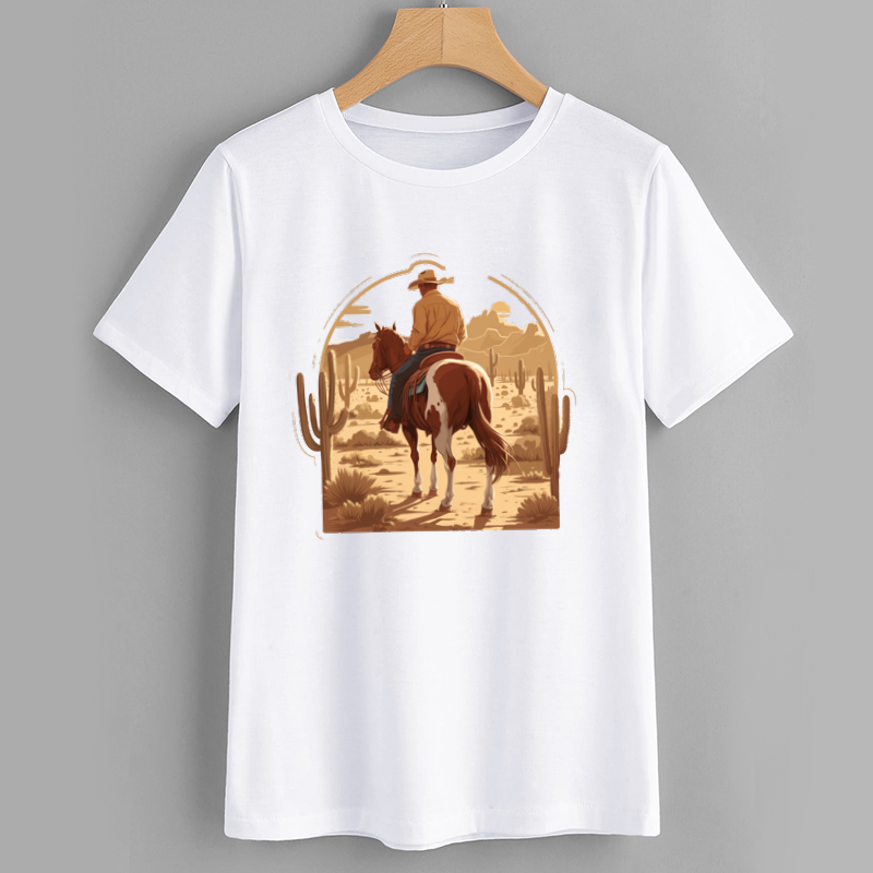 Rodeo Cowboy Desert Graphic Cotton T-Shirt