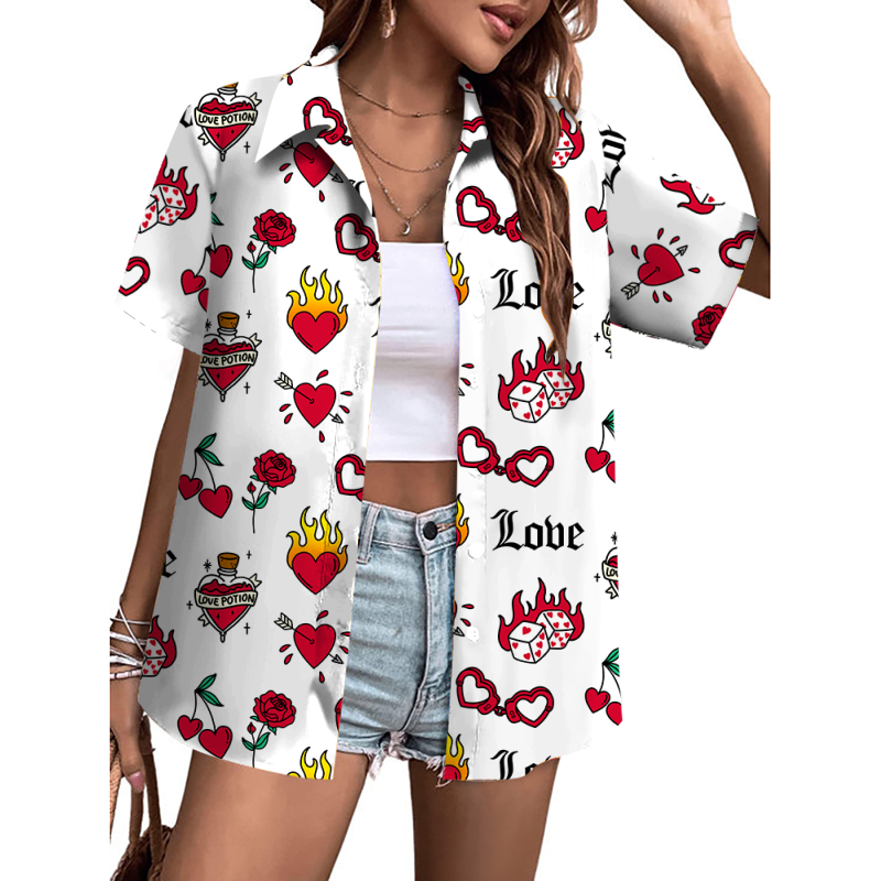 Valentine's Day Casual Pattern Button-Down Shirt