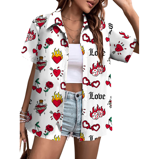 Valentine's Day Casual Pattern Button-Down Shirt