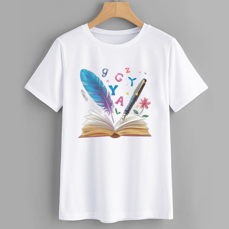 Creative Writing Feather and Book Graphic T-Shirt