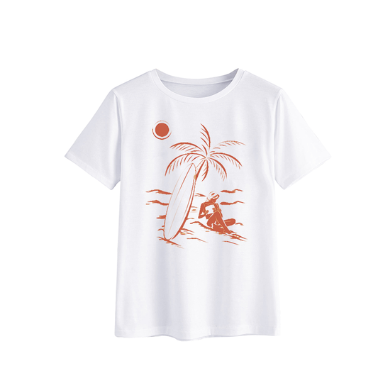 Surfing Graphic T-Shirt with Palm Tree Design